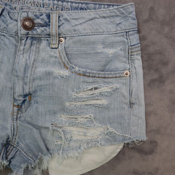American Eagle Outfitters Shorts Womens 00 Blue High Rise Cut Off Distressed - Picture 7 of 12